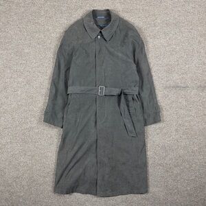 Micro Suede Belted Long Trench Overcoat Men 42R Removable Liner GREEN (see desc)
